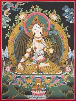 White Tara Thangka | Genuine Hand-painted Female Bodhisattva
